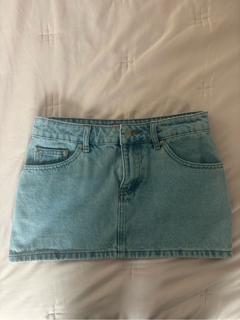 Edikted Light Blue Denim Mini Skirt